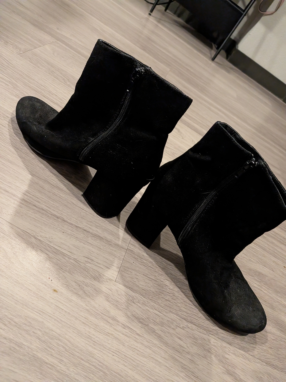 Black Suede Ankle Boots with Block Heel - Women